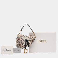 Pre Owned Dior Beige Mini Calfskin Kaleidiorscopic Embroidered Saddle Bag