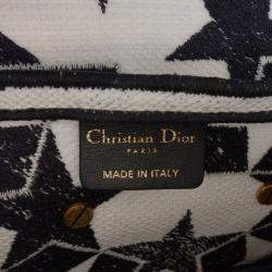 Pre Owned Dior Black/White Embroidered Canvas Stars Saddle Bag
