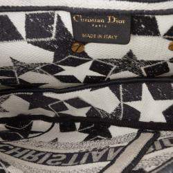 Pre Owned Dior Black/White Embroidered Canvas Stars Saddle Bag