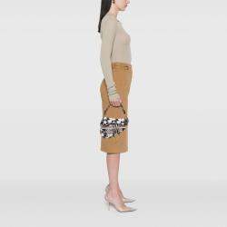 Pre Owned Dior Black/White Embroidered Canvas Stars Saddle Bag