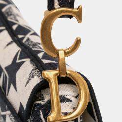 Pre Owned Dior Black/White Embroidered Canvas Stars Saddle Bag