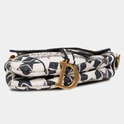 Pre Owned Dior Black/White Embroidered Canvas Stars Saddle Bag