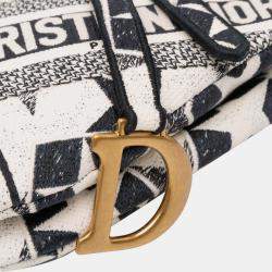 Pre Owned Dior Black/White Embroidered Canvas Stars Saddle Bag