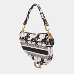 Pre Owned Dior Black/White Embroidered Canvas Stars Saddle Bag