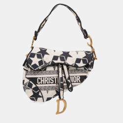 Pre Owned Dior Black/White Embroidered Canvas Stars Saddle Bag