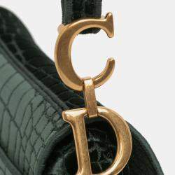Pre Owned Dior Green Velvet Embroidered Crocodile Effect Saddle Bag