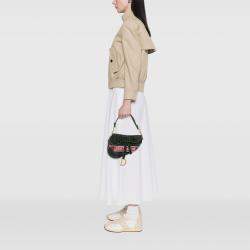 Pre Owned Dior Green Velvet Embroidered Crocodile Effect Saddle Bag
