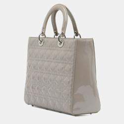 Pre Owned Dior Brown Large Patent Cannage Lady Dior