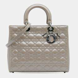 Pre Owned Dior Brown Large Patent Cannage Lady Dior