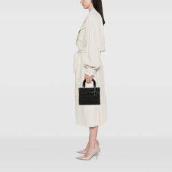 Pre Owned Dior Black Medium Denim Cannage Lady Dior