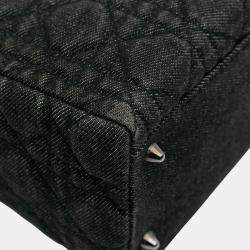 Pre Owned Dior Black Medium Denim Cannage Lady Dior
