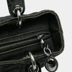 Pre Owned Dior Black Medium Denim Cannage Lady Dior