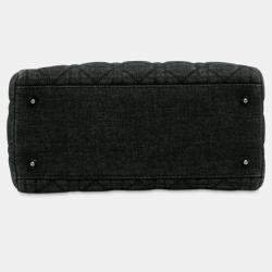 Pre Owned Dior Black Medium Denim Cannage Lady Dior