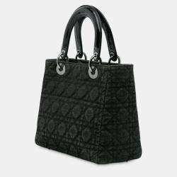 Pre Owned Dior Black Medium Denim Cannage Lady Dior