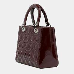 Pre Owned Dior Red Medium Patent Cannage Lady Dior