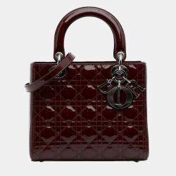 Pre Owned Dior Red Medium Patent Cannage Lady Dior