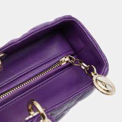 Pre Owned Dior Purple Large Lambskin Cannage Lady Dior
