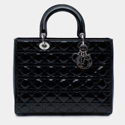 Pre Owned Dior Black Large Patent Cannage Lady Dior