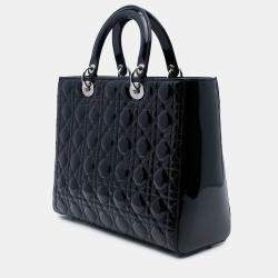 Pre Owned Dior Black Large Patent Cannage Lady Dior