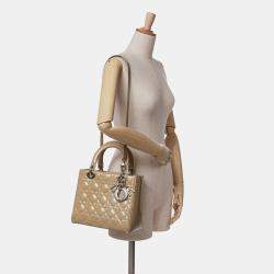 Pre Owned Dior Brown Medium Patent Cannage Lady Dior