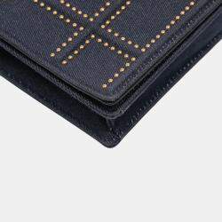 Pre Owned Dior Navy Blue Studded Denim Diorama Wallet on Chain