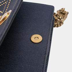 Pre Owned Dior Navy Blue Studded Denim Diorama Wallet on Chain