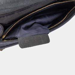 Pre Owned Dior Navy Blue Studded Denim Diorama Wallet on Chain