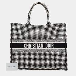 Pre Owned Dior Black Large Canvas Houndstooth Embroidered Book Tote