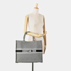 Pre Owned Dior Black Large Canvas Houndstooth Embroidered Book Tote