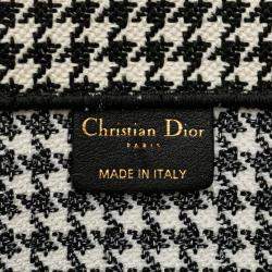 Pre Owned Dior Black Large Canvas Houndstooth Embroidered Book Tote