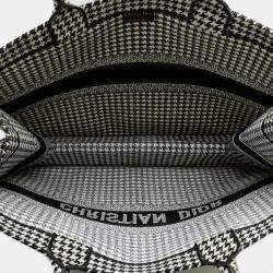 Pre Owned Dior Black Large Canvas Houndstooth Embroidered Book Tote