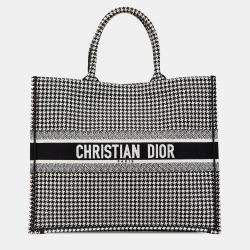 Pre Owned Dior Black Large Canvas Houndstooth Embroidered Book Tote
