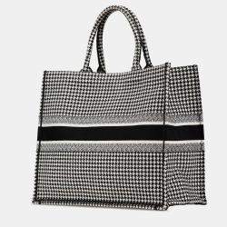Pre Owned Dior Black Large Canvas Houndstooth Embroidered Book Tote