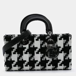 Pre Owned Dior Black Medium Canvas Macro Houndstooth Lady D Joy