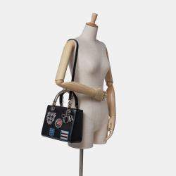 Pre Owned Dior Black Medium Calfskin Patch Embellished Lady Dior