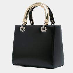 Pre Owned Dior Black Medium Calfskin Patch Embellished Lady Dior