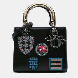 Pre Owned Dior Black Medium Calfskin Patch Embellished Lady Dior