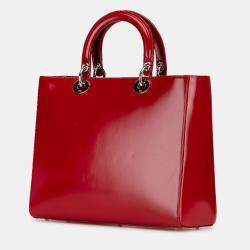 Pre Owned Dior Red Large Patent Lady Dior