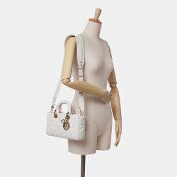 Pre Owned Dior White Medium Technical Fabric Macrocannage Lady D Joy