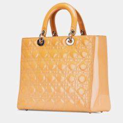 Pre Owned Dior Beige Large Patent Cannage Lady Dior
