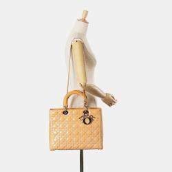 Pre Owned Dior Beige Large Patent Cannage Lady Dior