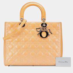 Pre Owned Dior Beige Large Patent Cannage Lady Dior