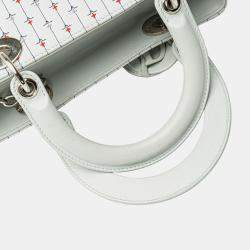 Pre Owned Dior White Medium Calfskin Embroidered Flower Lady Dior