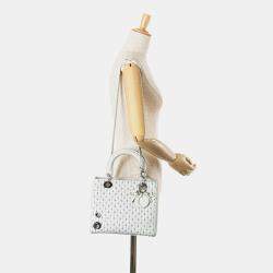 Pre Owned Dior White Medium Calfskin Embroidered Flower Lady Dior