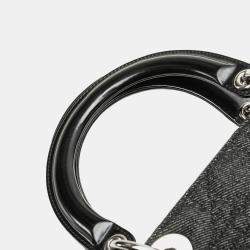 Pre Owned Dior Black Large Denim Cannage Lady Dior