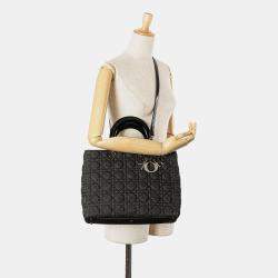 Pre Owned Dior Black Large Denim Cannage Lady Dior