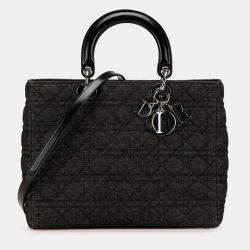 Pre Owned Dior Black Large Denim Cannage Lady Dior