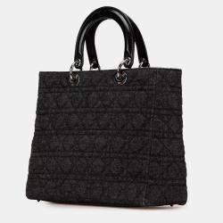 Pre Owned Dior Black Large Denim Cannage Lady Dior