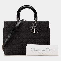 Pre Owned Dior Black Large Denim Cannage Lady Dior