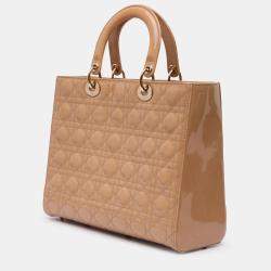 Pre Owned Dior Brown Large Patent Cannage Lady Dior